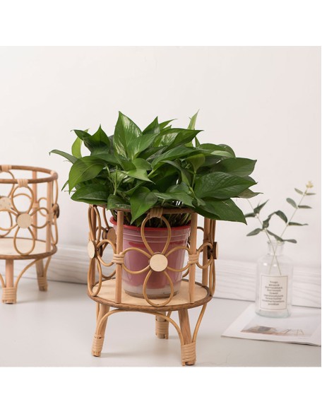 Rustic hollow desktop creative flower pot holder balcony floral decoration hand-woven imitation rattan flower stand